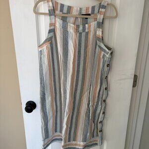 Striped high neck linen dress